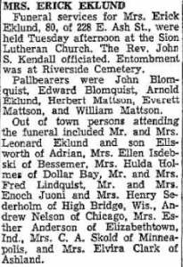 Article about Johanna's funeral from the Jan. 4, 1956 Daily Globe