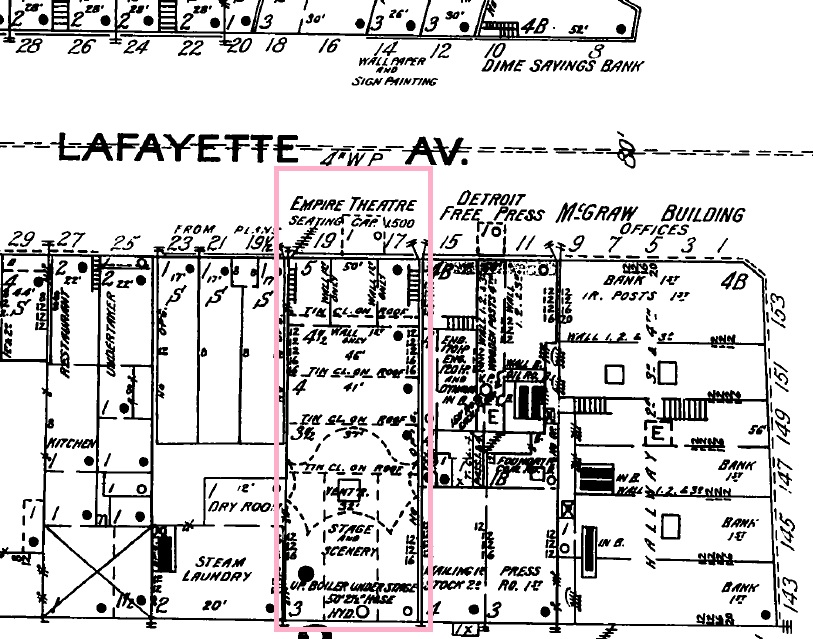 Empire Theatre on the 1897 Sanborn Fire Map (Detroit, vol. 1, sheet 2)